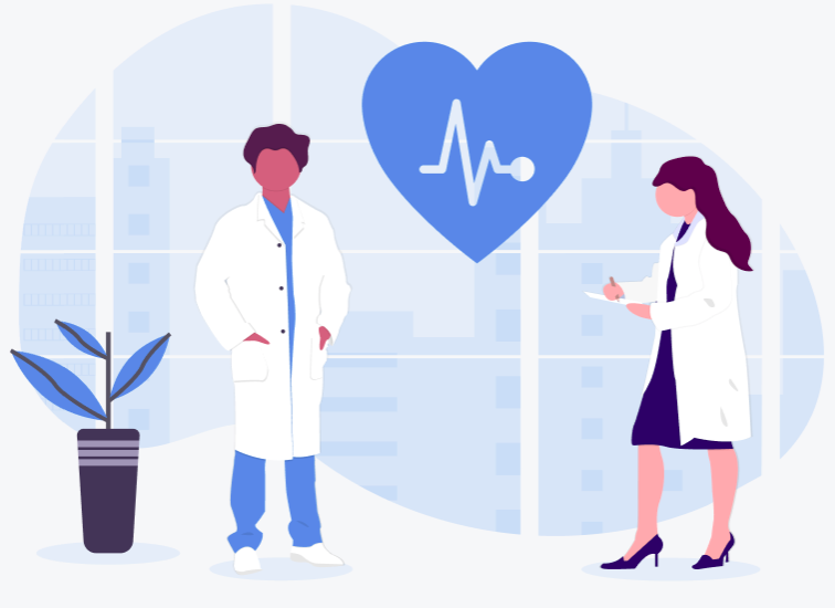 ilustração de dois médicos, sendo um homem a esquerda e mulher a direita. ilustração de dois médicos, sendo um homem a esquerda e mulher a direita.